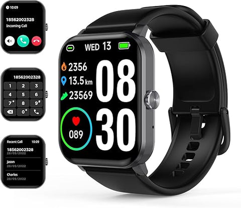 Smart Watch(Answer/Make Call), 1.85'' HD Smartwatch for Men Women, 2025 Fitness Tracker with 100+ Sport Modes, Heart/Sleep Monitor/Pedometer IP68 Waterproof Fitness Watch for Android iOS Metal Black