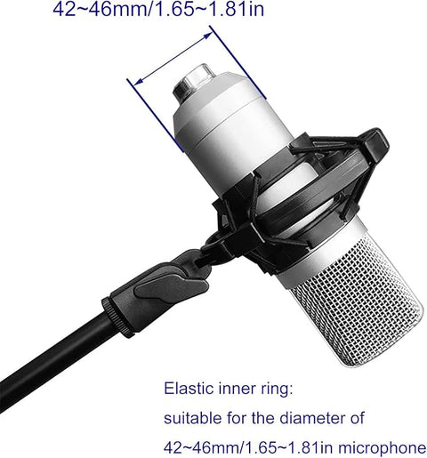 Microphone Shock Mount Universal Black Anti-Vibration Mic Holder for 42~46mm/1.65~1.81in Diameter Studio Condenser Mic, Mic Clip Holder