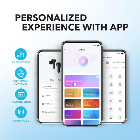 Wireless Earbuds, 10mm Drivers with Big Bass, Bluetooth 5.3, 30H Long Playtime, Water-Resistant, 2 Mics for AI Clear Calls, 22 Preset EQs, Customization (Blue)