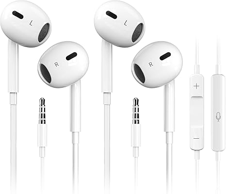 Wired Handsfree,【Ultra Clear Calls & no Noise】 Handsfree Wired 3.5mm, in-Ear Handsfree with Mic, Compatible with iPhone/iPad/Android/Laptop/PC 【2 Pack】