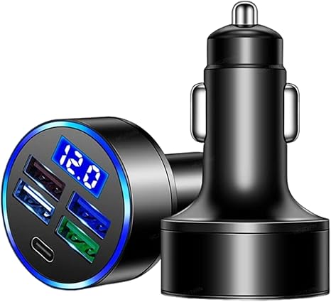 5-in-1 Car Charger, Fast Charging Car Adapter, USB Cigarette Lighter Car Accessory, Car Charger Compatible with Iphone14/14pro/13/12/Ipad/Tablet/Samsung and More. (Black)