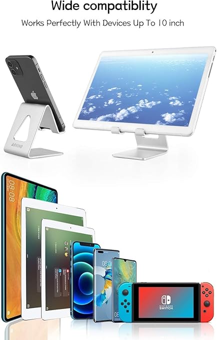 Cell Phone Stand for Desk, Desktop Phone Holder, Aluminum Mobile Phone Stand for iPhone 15 14 13 12 pro Mini 11 X Xr Xs max 8 7 6 6s Plus Samsung Galaxy S21 Ultra All Smart Phones,Silver