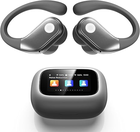 Wireless Earbuds, ANC Noise Cancelling Sport Ear Buds with Multifunctional Touch Screen, Bluetooth 5.4 Headphones, Bass Stereo Sound, 5 EQ Over The Ear Earbuds for Sports/Workout/Gym-Grey