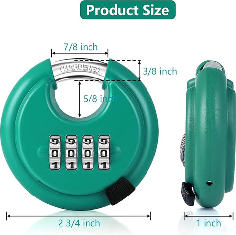 Rohuis Padlock Combination Lock - 4 Digit Discus Locker Lock with Hardened Steel Shackle - Heavy Duty Disc Pad Lock for Outdoors Sheds Fence, Gate Hasps, Storage Unit (Green)
