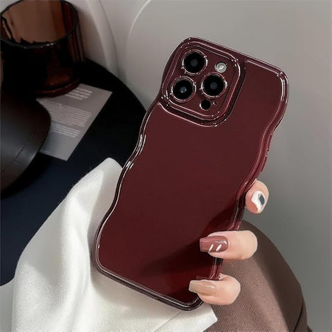 Phone Case for iPhone 16 Plus Case,Simple Wave Design Wavy Frame Soft Silicone Aesthetic for iPhone 16 Plus,Wine Red