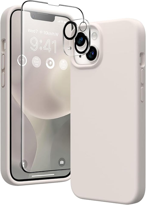 Magnetic for iPhone 14 Case, Compatible with Magsafe, with Screen Protector + Camera Protector, Anti-Scratch Microfiber Lining, Liquid Silicone Shockproof Protective Phone Case, Stone