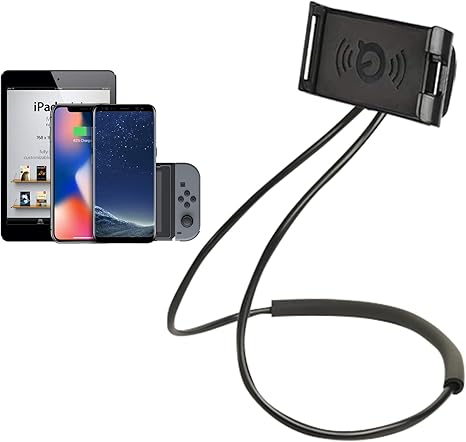 Universal Smart Mobile Phone Stand,Hanging on Neck Cell Phone Mount Holder, Lazy Cell Phone Holder (Black)