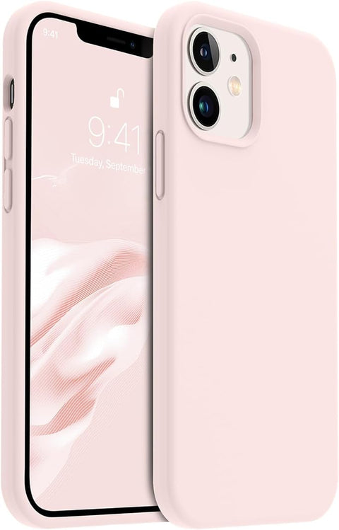 Compatible with iPhone 12 Phone Case and iPhone 12 Pro Case 6.1 inch,Silky Touch Premium Soft Liquid Silicone Rubber Anti-Fingerprint Full-Body Protective Flexible Bumper Case (Chalk Pink)