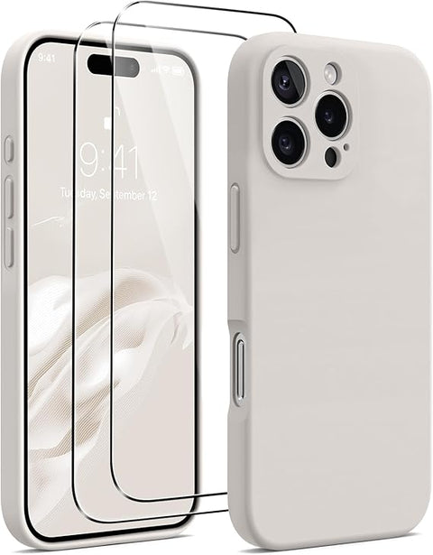 Magnetic for iPhone 16 Pro Max Case, [Compatible with MagSafe][Camera Protection], Food Grade Silicone Phone Case with [2 Screen Protectors], Anti-Scratch Lining, 6.9inch, Stone