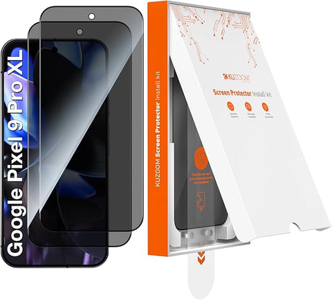 2 Pack Privacy Tempered Glass Screen Protector for Google Pixel 9 Pro XL, Anti Spy Private 9H Hardness Shatterproof Protective Film, Military-Grade Protection, Fingerprint Reader Unlock