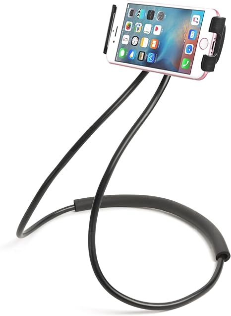 Universal Smart Mobile Phone Stand,Hanging on Neck Cell Phone Mount Holder, Lazy Cell Phone Holder (Black)