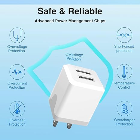 USB Wall Charger，Dual A USB Port Cube Power Plug Adapter，Fast Phone Charger Block Charging Box Brick for Phone 16 15 14 13 12 11 Pro Max 10 Se X 8 7 Plus,and More【2 Pack】