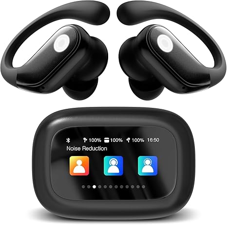 Wireless Earbuds, ANC Noise Cancelling Sport Ear Buds with Multifunctional Touch Screen, Bluetooth 5.4 Headphones, Bass Stereo Sound, 5 EQ Over The Ear Earbuds for Sports/Workout/Gym-Black