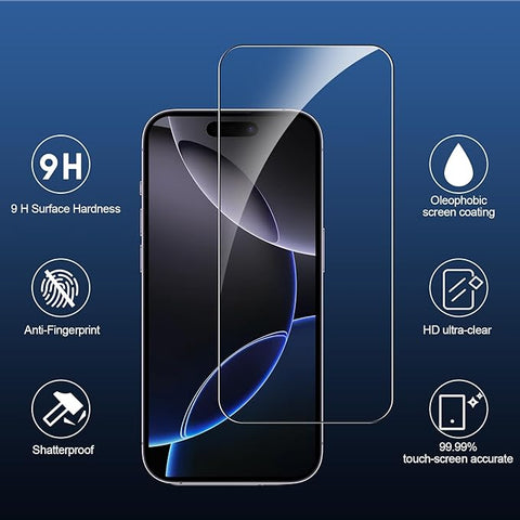 3 Pack Screen Protector for iPhone 16 Pro with 3 Pack Camera Lens Protector, 6.3 Inch HD Clear 9H Hardness Tempered Glass Film, Scratch Resistent, Easy Installation, Bubbles Free