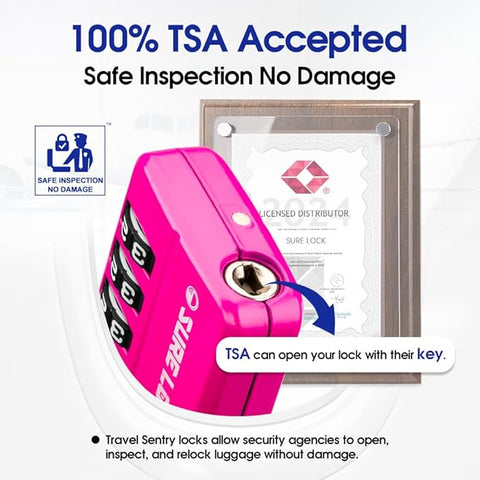 TSA Approved 4-Digit Resettable Combination Luggage Locks with Open Alert, Easy-Read Dials - for Luggage, School Lockers, Gym, Office, Toolbox & Security Cases (Pink 1 Pack)