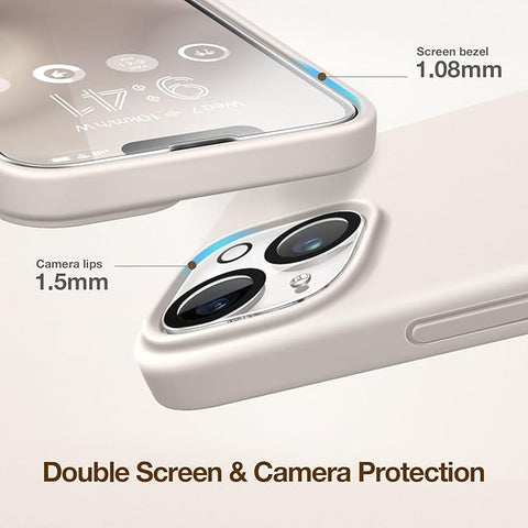 Magnetic for iPhone 14 Case, Compatible with Magsafe, with Screen Protector + Camera Protector, Anti-Scratch Microfiber Lining, Liquid Silicone Shockproof Protective Phone Case, Stone