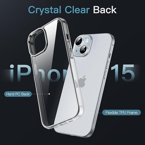 Case for iPhone 15 6.1-Inch, Non-Yellowing Shockproof Phone Bumper Cover, Anti-Scratch Clear Back (Clear)