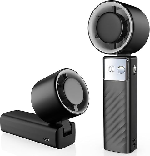 Portable Handheld Turbo Fan - Foldable Mini Fan with Air Turbo Tech, 1-199 Speed Adjustment, 20H Runtime, LED Display, Battery-Powered for Indoor/Outdoor Use, Dark Black