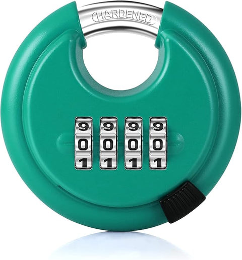 Rohuis Padlock Combination Lock - 4 Digit Discus Locker Lock with Hardened Steel Shackle - Heavy Duty Disc Pad Lock for Outdoors Sheds Fence, Gate Hasps, Storage Unit (Green)