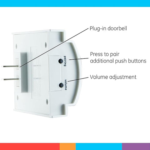 Wireless Doorbell Kit, Plug-In Receiver, 1 Push Buttons Door Bell, 2 Melodies Doorbell Chime, 4 Volume Levels, Classroom Doorbell, 150 Ft Range, White, 19298