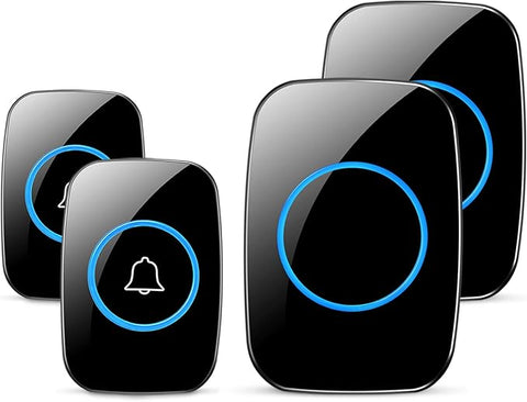 Wireless Doorbell, Waterproof Door Bell Kit, Distinguish Front and Rear Doors, Over 1000 feet Range and 60 Chime, 5 Levels Volume and LED Flash, for Home Office Classroom