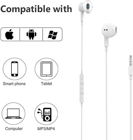 Hi-Res Extra Bass Handsfree Noise Isolating in-Ear Wired with Handsfree for iPhone, iPod, iPad, MP3, Huawei, Samsung, Lightweight Handsfree with Volume Control 3.5mm Jack Handsfree