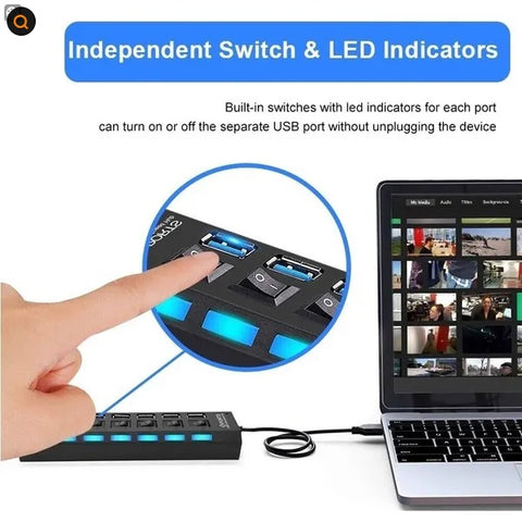 7 Port USB 2.0  3.0 Hub Splitter Adapter High Speed For PC Laptop Desktop -usb extension