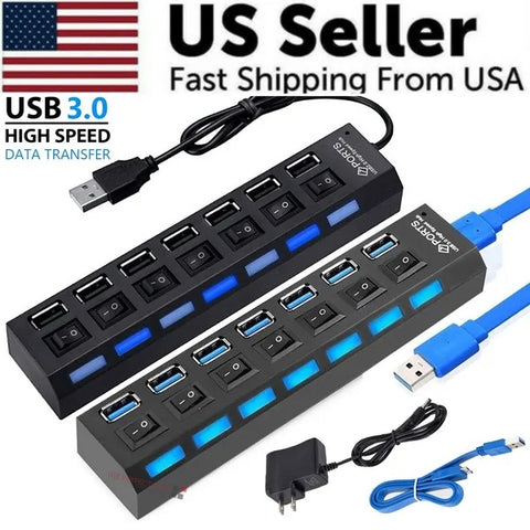 7 Port USB 2.0  3.0 Hub Splitter Adapter High Speed For PC Laptop Desktop -usb extension