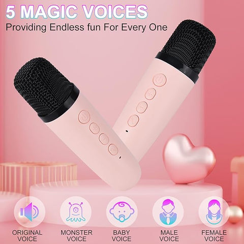 Karaoke Machine for Kids Adults, Mini Portable Bluetooth Karaoke Speaker with 2 Wireless Microphone and Lights,Toys for All Smartphones,Birthday, Family,Home Party