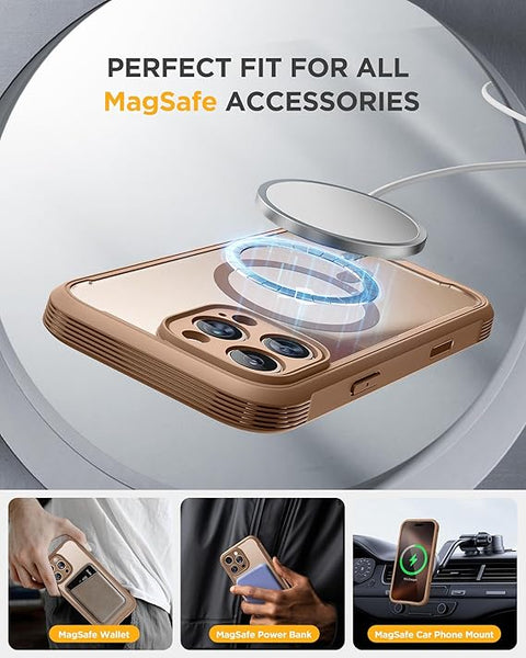 Magnetic for iPhone 16 Pro Max Case 6.9'' [Compatible with MagSafe] Full-Body Phone case with Built-in Glass Screen Protector& Camera Protector,Drop Proof 16 Pro Max Cover,Desert Brown