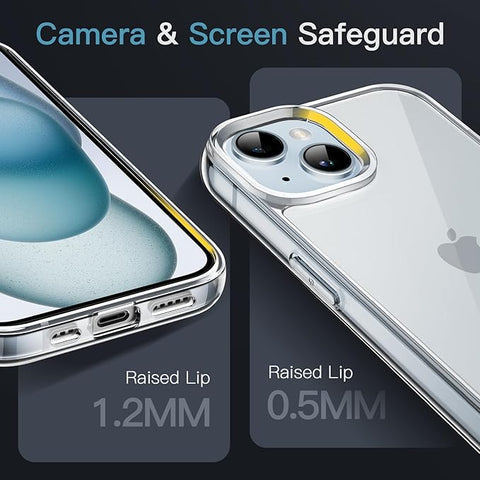 Case for iPhone 15 6.1-Inch, Non-Yellowing Shockproof Phone Bumper Cover, Anti-Scratch Clear Back (Clear)