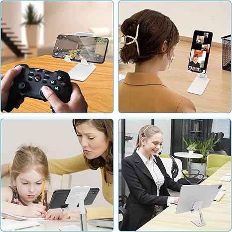 Cell Phone Stand, Folding Desktop Phone Stand, Angle Height Adjustable Mobile Phone Holder for Desk, Office, Tablet Stand Compatible with All Phones 4-10 Inches Cell Phone/Tablet (White)