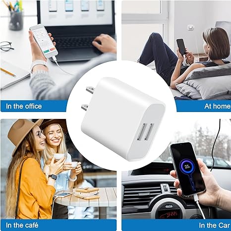 3 Pack USB Wall Charger, Dual Port Plug Adapter for Wall Outlet Charging Block, USB Power Adapter for iPhone 14/13/12/11 Pro/Pro Max, XS/XR/X, Galaxy, Pixel, Moto and Android Phones (White)