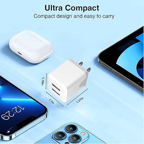 USB Wall Charger，Dual A USB Port Cube Power Plug Adapter，Fast Phone Charger Block Charging Box Brick for Phone 16 15 14 13 12 11 Pro Max 10 Se X 8 7 Plus,and More【2 Pack】