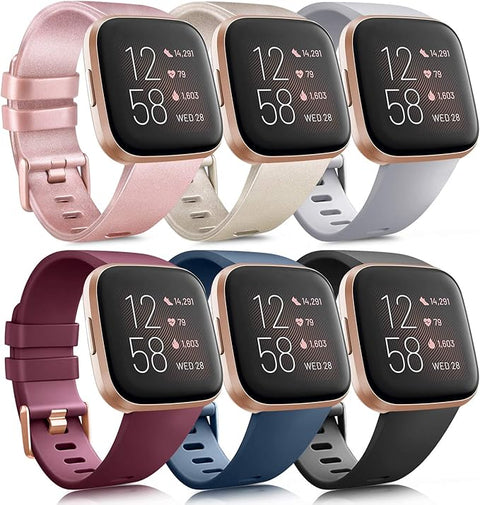 6 Pack Sport Bands Compatible with Fitbit Versa, Classic Soft Silicone Replacement Wristbands for Smart Watch Women Men (6 Pack A, Small)