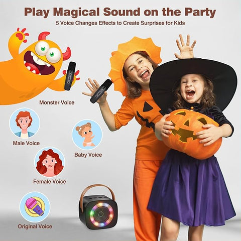 Karaoke Machine for Kids, Portable Bluetooth Mini Karaoke Microphone Singing Speaker with 2 Wireless Mic, Long Battery Life and Stereo Sound, Christmas Birthday Gifts for Family Home (Black)