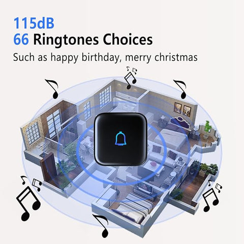 Classroom Doorbell Wireless Doorbell IP66 Waterproof 1000 Feet 66 Chimes 115dB 7-Level Vol Mute Mode Loud Battery Doorbells Chime for Office Classroom Home Kids Room Teachers & Hearing-Impaired
