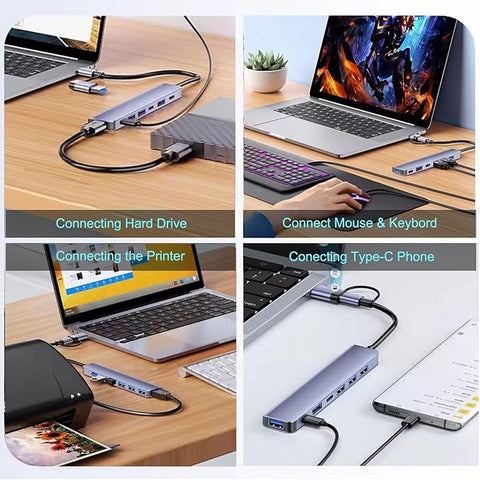 USB C & USB Hub 7-in-1 with USB 3.0, USB-C Ports for PC/Laptops/MacBook Pro/Air/iMac/iPad and More Devices