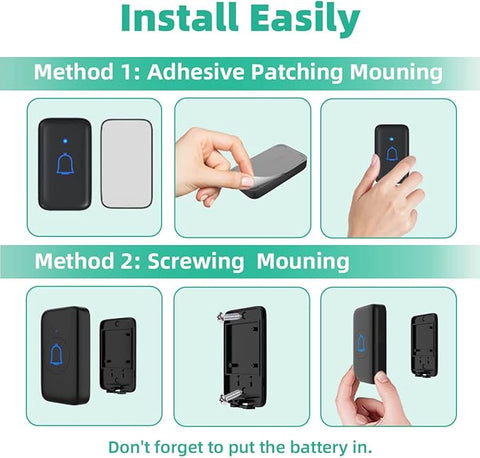IP66 Doorbell Wireless Classroom Doorbell Waterproof & Dustproof Loud 115dB with 56 Chimes Door Bell Ringer 1000ft Range Battery Doorbells 7 Levels Volume Mute Mode for Bedroom Home Kids Room Office