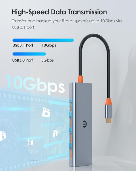 4-in-1 USB C Multifunctional Hub Docking Station Compatible for Laptops and iPad Pro, with 4 USB 3.1 Ports,High-Speed Transmission, and Twice The Speed of USB 3.0