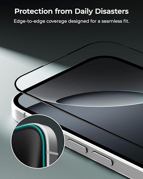 iPhone 16 Pro Max Tempered Glass Screen Protector Military Grade 9H Hardness Shatterproof Scratch Resistant, Edge to Edge Protection Easy Bubble Free Install, 2 Pack