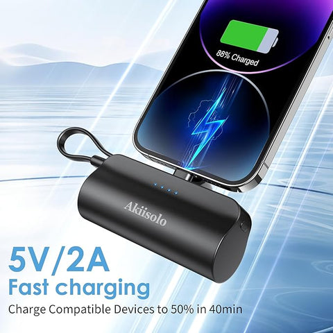 Portable Charger Power Bank For iPhone With Dual Infterface, Real 5000mAh , Mini Phone Charger Battery Pack Fast Charging Compatible with iPhone 15/14/14 Pro Max/14 Plus/13/12/11/X/8/7/6, More (Black)