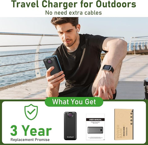 Power Bank,10000mAh 22.5W Max Portable Charger Built in Cables，4 Outputs 2 Inputs External Phone Powerbank,5V/3A Fast Charging Travel Charger for iPhone Android iPad,(Pearl Black)