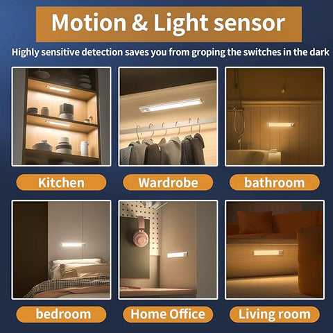 Under Cabinet Lights,76 LED Operated Motion Sensor Light Indoor,1500mAh USB Rechargeable Closet Lights, 2 Pack Magnetic Dimmable Closet Lights，Wireless Under Counter Lights for Kitchen, Stairs
