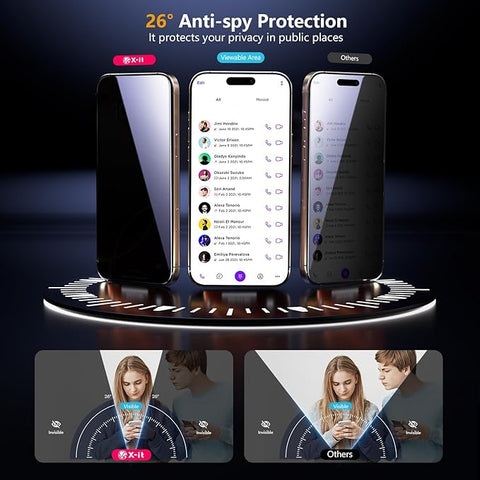 Privacy Screen Protector for iPhone 16 Pro Max(6.9"), 9H+ Tempered Glass, Auto-Dust Removal, Military Grade Protection, Bubble-Free, Full Coverage, Case Friendly