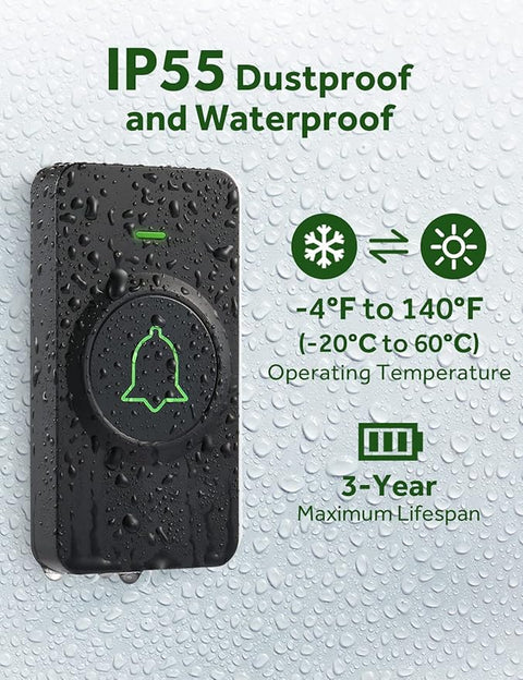 Wireless Doorbell over 1300 Feet Wireless Range, DB-21 Waterproof Door Bell Kit with 2 Buttons, 56 Melodies & 5 Volume Levels