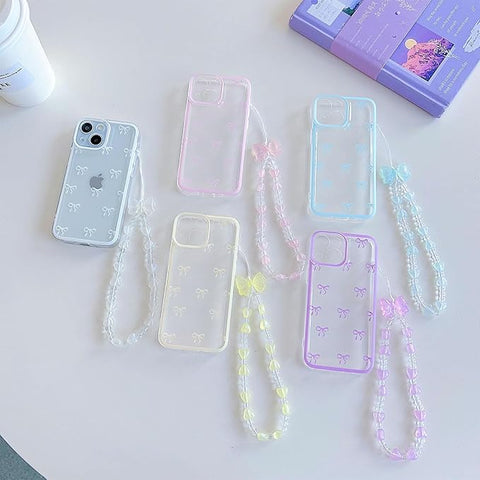 Cute Bowknot Case for iPhone X/Xs, Ribbon Bow Case with Bling Bracelet Chain, Clear Aesthetic Stylish Slim Soft Durable Pretty TPU Protective Cover for Women Girls, Blue