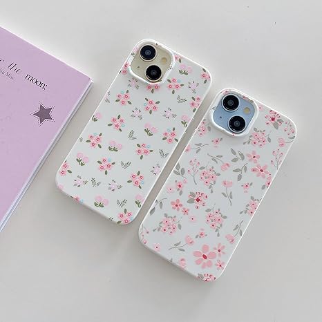 iPhone 15 Case, Cute Pink Floral Flower Pattern Aesthetic Phone Case, Raised Camera Protection Soft Slim TPU Shockproof Protective Phone Cover for Girls Women - Pink