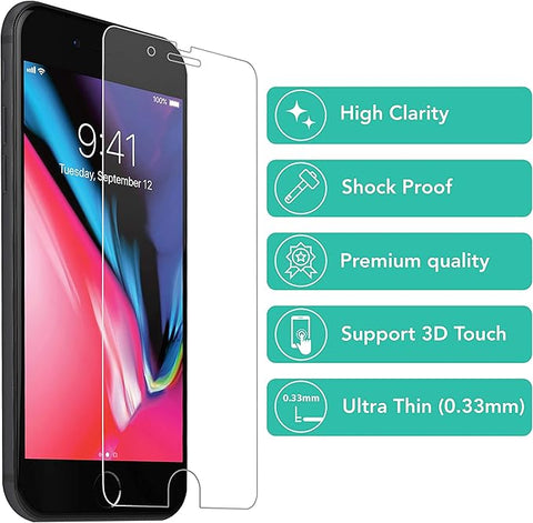 4-Pack Screen Protector for iPhone SE 3/2 (2022/2020 Edition), iPhone 8,7,6s,6, 4.7-Inch Tempered Glass Film [Ultra HD] [3D Touch] [Case Friendly] [Lifetime Replacement Support]