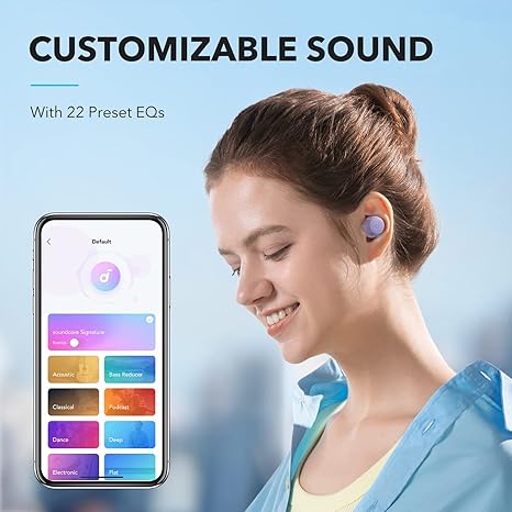 Wireless Earbuds, Bluetooth 5.3, App, Customized Sound, 28H Long Playtime, Water-Resistant, 2 Mics for AI Clear Calls, Single Earbud Mode (Purple)